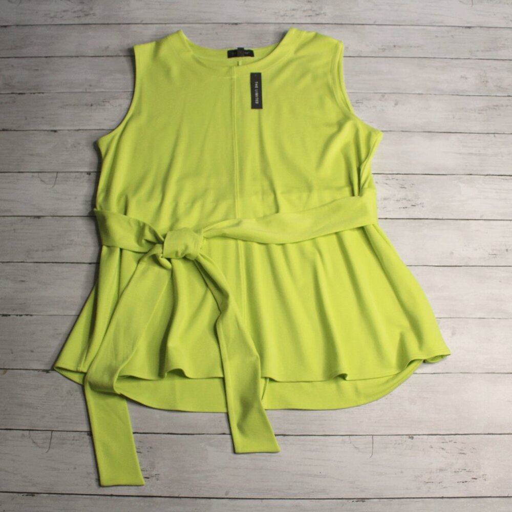 The Limited Women's Tunic Top Size XL Lime Green Ponte Belted Tie